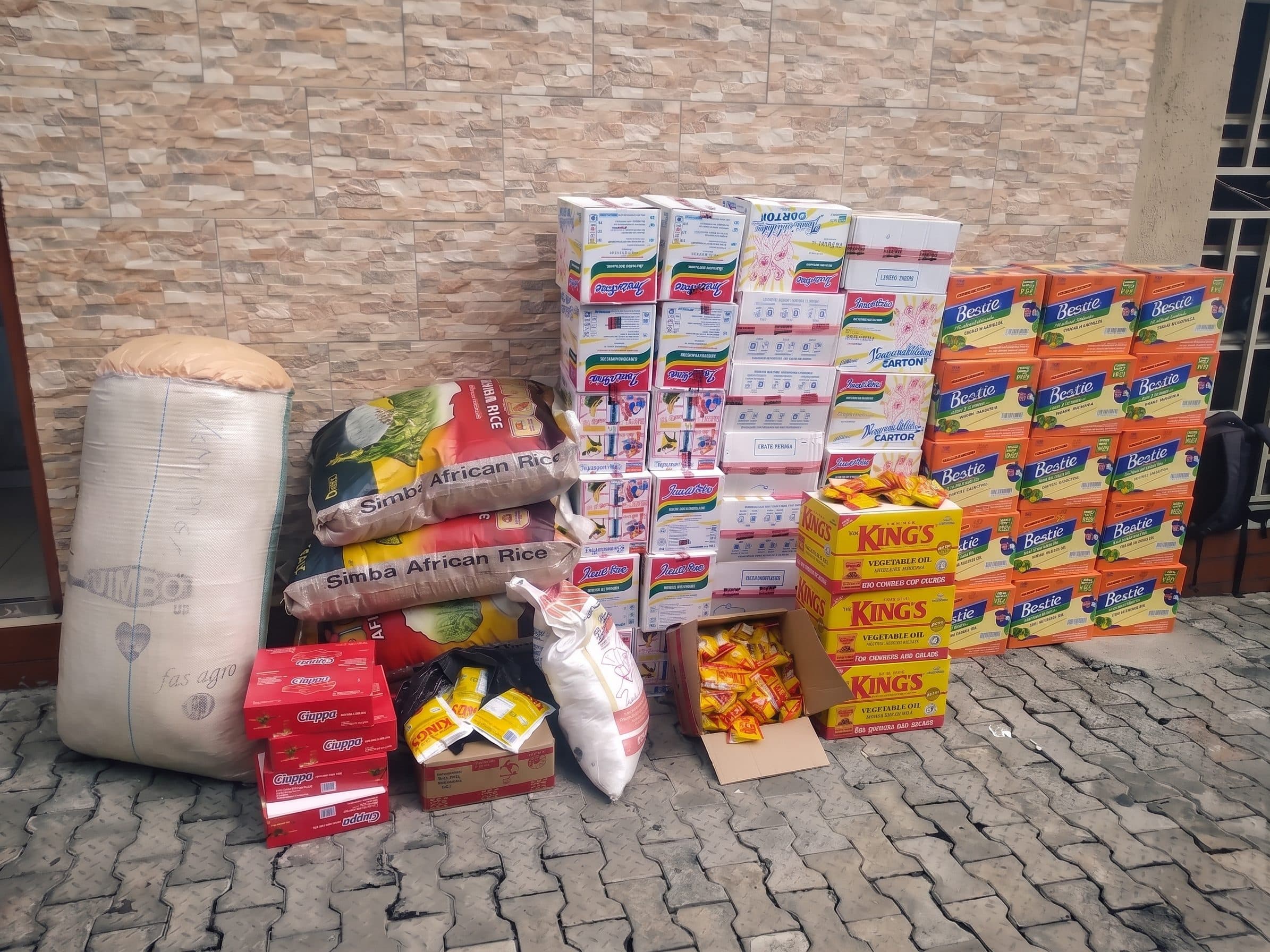Food and relief supplies staged for distribution, COVID-19 relief support